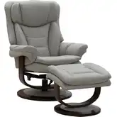 Lennox Swivel Pedestal Recliner with Ottoman in Knox Chromium Gray Top-Grain Leather
